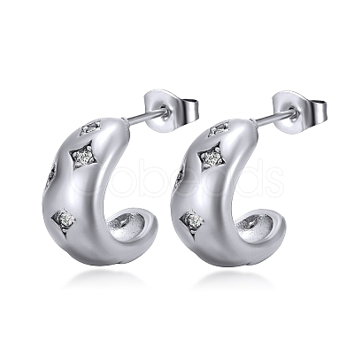 Half-circle Stainless Steel Inlaid Rhinestone Stud Earrings PW-WG84EA5-02-1