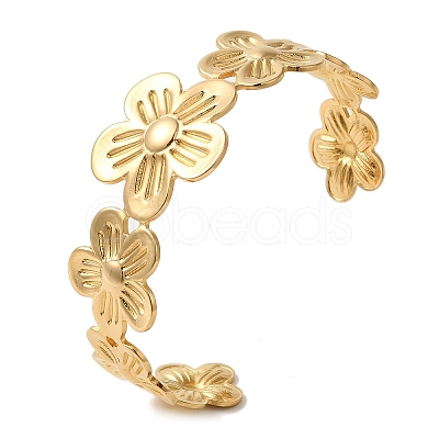 Titanium Steel Flower Open Cuff Bangles for Women BJEW-G719-13G-1