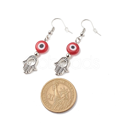 Lampwork Evil Eye with Hamsa Hand Dangle Earrings EJEW-JE05007-1