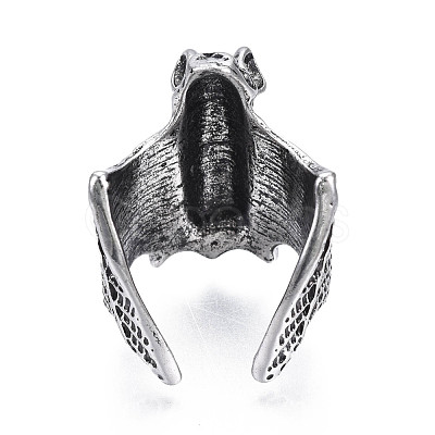 Gothic Punk Bat Alloy Open Cuff Ring for Women RJEW-T009-56AS-1