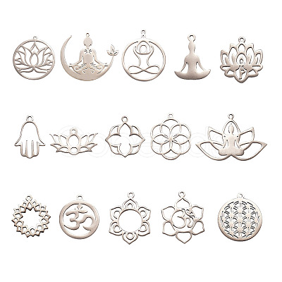 15Pcs 15 Styles 201 Stainless Steel Pendants STAS-CJ0001-191-1