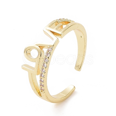 Clear Cubic Zirconia Word Love Open Cuff Ring RJEW-E072-18G-1