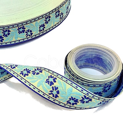 50 Yards Ethnic Style Polyester Flower Jacquard Ribbon for DIY Bowknot Making PW-WG64D4A-01-1