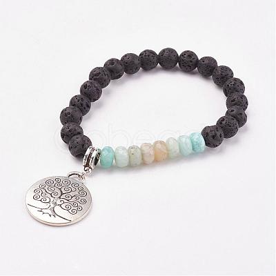 Natural Amazonite & Lava Rock Stretch Charm Bracelets BJEW-JB03073-05-1