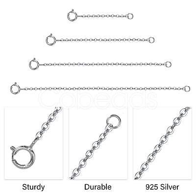 Anti-Tarnish Globleland 4Pcs 4 Styles Sterling Silver Cable Chain Extender STER-GL0001-03-1