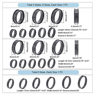 Unicraftale 22Pcs 22 Style 201 & 304 Stainless Steel Grooved Finger Ring Settings STAS-UN0044-14-1