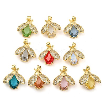 Rack Plating Brass Micro Pave Clear Cubic Zirconia Pendants ZIRC-L100-150G-1