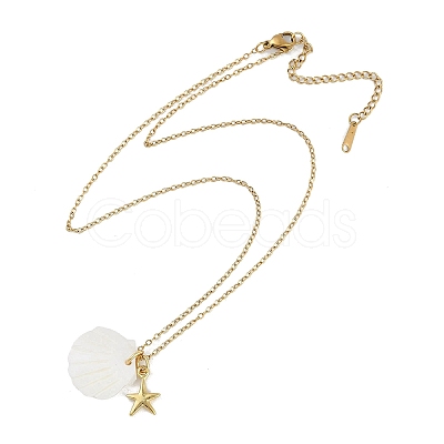 Summer Beach Shell Shape & Starfish Pendant Necklaces NJEW-B118-03G-07-1