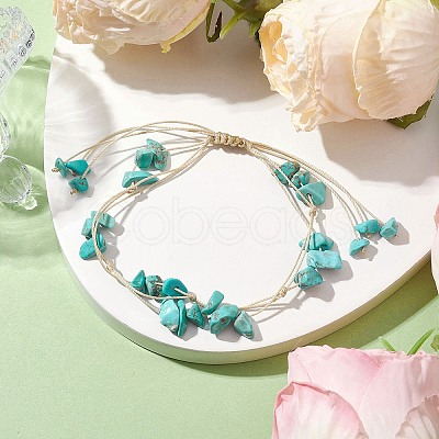 Synthetic Turquoise Braided Bead Bracelets BJEW-JB10388-1