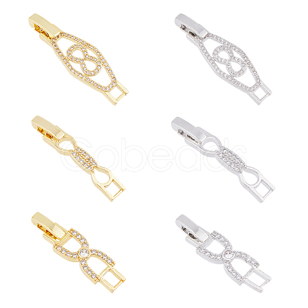 SUPERFINDINGS 6Pcs 3 Styles 2 Colors Rack Plating Brass Clear Cubic Zirconia Watch Band Clasps KK-FH0007-36-1