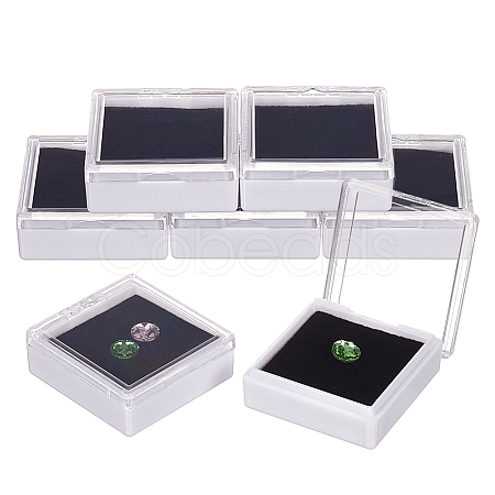 White Acrylic Loose Diamond Display Boxes with Clear Hinged Lid CON-WH0092-18A-1