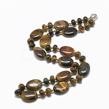 Natural Tiger Eye Beaded Necklaces NJEW-S394-14-1