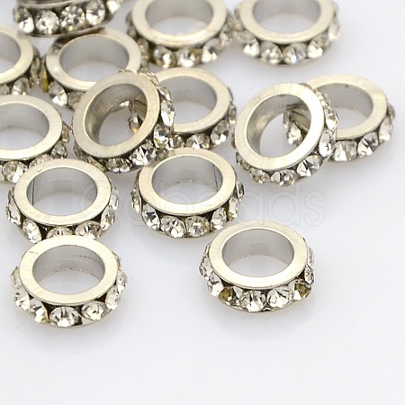 Platinum Plated Brass Grade A Rhinestone Spacer Beads RB-J299-8x2.5mm-01P-1