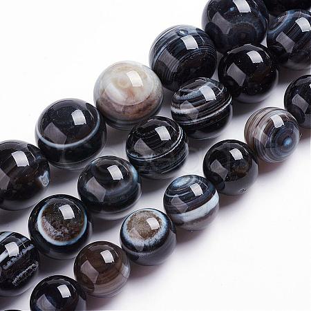 Natural Black Striped Agate/Banded Agate Beads Strands G-J359-01-12mm-1