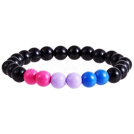 Acrylic Round Beaded Stretch Bracelet for Women BJEW-SW00066-03-1