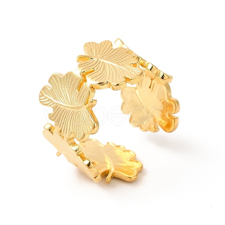 Ion Plating(IP) 304 Stainless Steel Maple Leaf Open Cuff Ring for Women RJEW-E063-18G-1