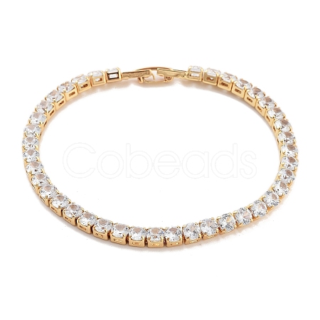 Brass Pave Clear Cubic Zirconia Flat Round Link Bracelets BJEW-B094-04G-1