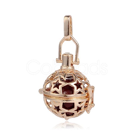 Golden Plated Brass Hollow Round Cage Pendants KK-J226-15G-1