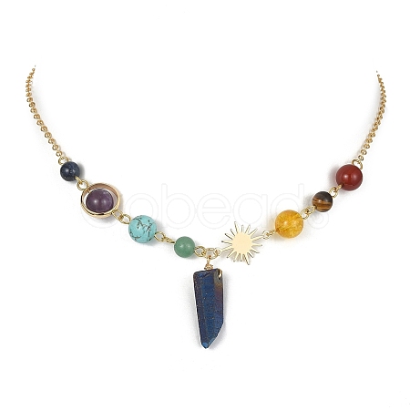 Natural & Synthetic Mixed Gemstone Nugget Pendant Necklaces with Alloy Chains NJEW-TA00126-1