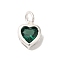 925 Sterling Silver Cubic Zirconia Heart Charms with Jump Rings, Silver Color Plated, Green, 9.5x7.5x3.5mm, Hole: 3mm