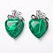 Malachite Pendants, with Platinum Tone Brass Findings, Heart, 46x32x10mm, Hole: 3.5x6mm