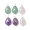 6Pcs 6 Styles Natural Green Aventurine & Rose Quartz & Amethyst Pendants, Teardrop Charms with Metla Sun Moon Star Slices, Silver Color Plated, 24x13x7mm, Hole: 3mm, 1pc/style