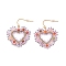 Heart Glass Seed Beaded and  Cubic Zirconia Dangle Earrings, 316 Stainless Steel Earrings for Women, Golden, 41~42x33.5mm