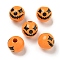 Printed Wood European Beads, Halloween Theme Beads, Round, Dark Orange, 15.5~16mm, Hole: 4~4.5mm