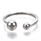 Alloy Cuff Rings, Open Rings, with Round Immovable Beads, Platinum, US Size 6(16.5mm)