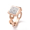 Crystal Rhinestone Rectangle Finger Ring, Ion Plating(IP) 304 Stainless Steel Jewelry for Women, Rose Gold, US Size 6~9(16.5~18.9mm)