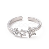 Clear Cubic Zirconia Hollow Out Star Open Cuff Ring RJEW-E072-23P-2