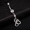 Piercing Jewelry Real Platinum Plated Brass Rhinestone Heart to Heart Navel Ring Belly Rings AJEW-EE0001-70A-2