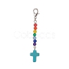 Synthetic Turquoise Cross with Natural Dyed Malaysia Jade Round Beaded Pendant Decoration HJEW-JM00940-2