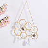 Brass Honeycomb & Yellow Quartz Chip Pendant Decorations HJEW-WH0069-33-4