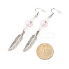 Feather with Round Beads Long Dangle Earrings for Girl Women EJEW-JE04681-03-4