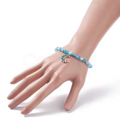 3Pcs 3 Style Moon & Sun & Star Alloy Enamel Charm Stretch Bracelets Set with Glass for Women BJEW-JB08007-1