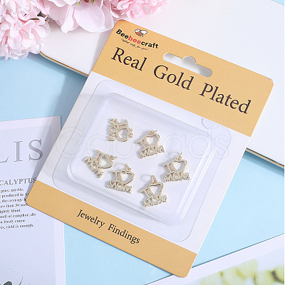 Beebeecraft 8Pcs Mother's Day Rack Plating Brass Charms KK-BBC0013-94-1