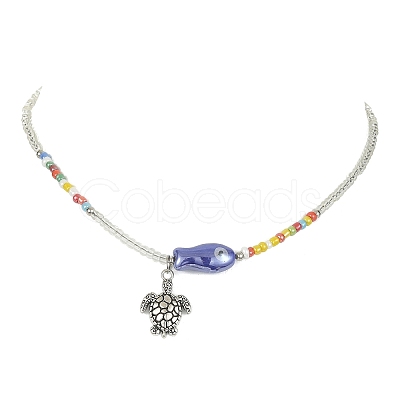 Alloy Tortoise Pendant Necklace NJEW-JN04427-1