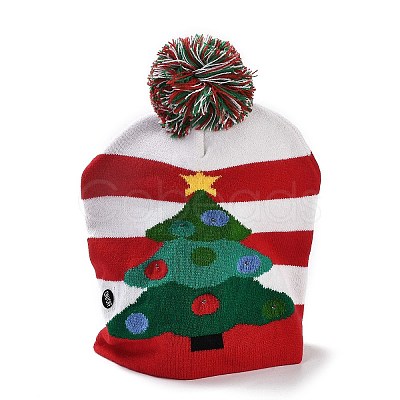 LED Light Up Christmas Acrylic Fibers Yarn Cuffed Beanies Cap AJEW-F063-04-1