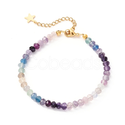 5mm Faceted Round Natural Fluorite Beaded Bracelet BJEW-JB07118-02-1