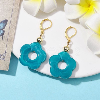 Acrylic Flower Dangle Leverback Earrings EJEW-JE05625-02-1