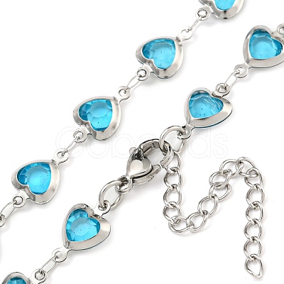 304 Stainless Steel & Glass Heart Link Chain Necklaces NJEW-P315-03P-03-1