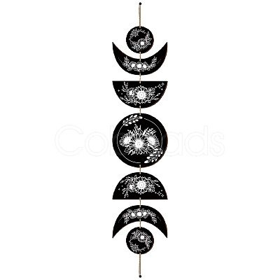 Moon Phase Wood Hanging Wall Decorations HJEW-WH0054-003-1