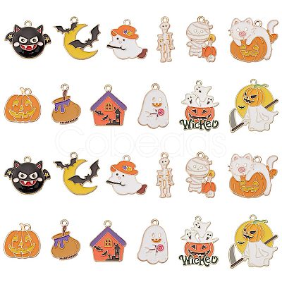 SUNNYCLUE 24Pcs 12 Style Halloween Theme Alloy Enamel Pendants ENAM-SC0003-30-1