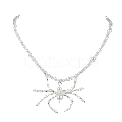 Halloween Spider Pendant Necklaces NJEW-TA00147-01-1