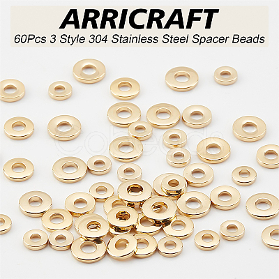 ARRICRAFT 60Pcs 3 Style 304 Stainless Steel Spacer Beads STAS-AR0001-29-1