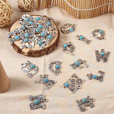 26Pcs 26 Styles Alloy Letter Pendants with Resin Imitation Synthetic Turquoise FIND-TA0003-70-1