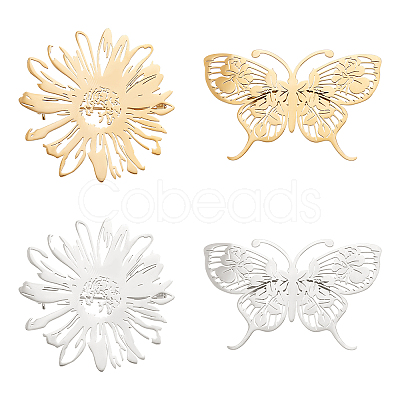 DICOSMETIC 4Pcs 4 Style Butterfly & Flower Brooch JEWB-DC0001-01-1