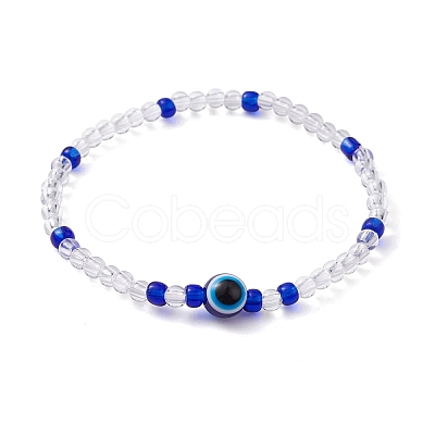 Resin Evil Eye & Acrylic Beaded Stretch Bracelet BJEW-JB10098-1