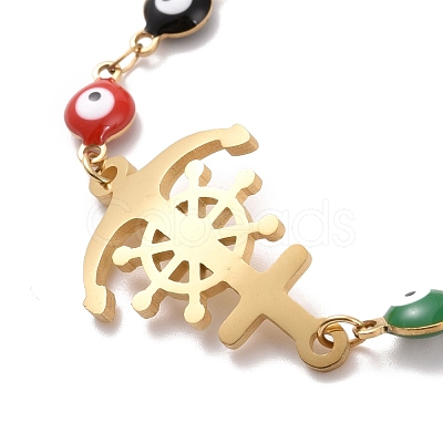 PVD Vacuum Plating 304 Stainless Steel Link Bracelet with Colorful Enamel Evil Eye Chains for Women BJEW-B062-01G-1